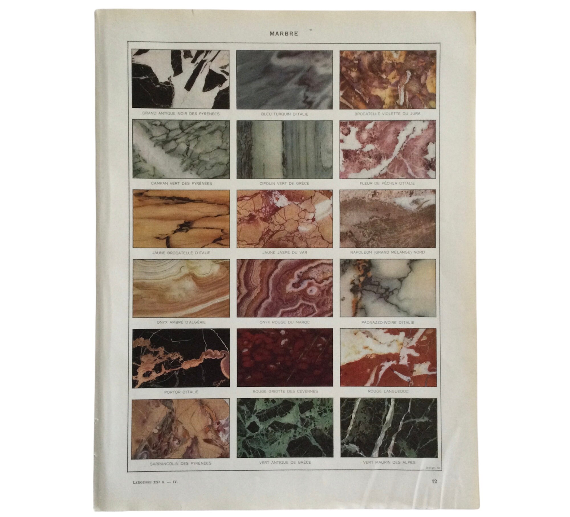 1912 Marbre - Affiche Vintage Pierres Naturelles Roches Antique Print Vintage Français