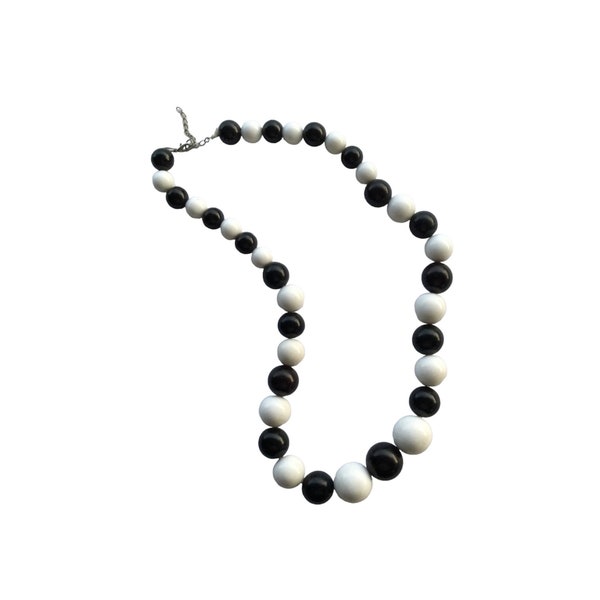 Collier Vintage perles noires et blanches, collier perles ancien, collier vintage perles