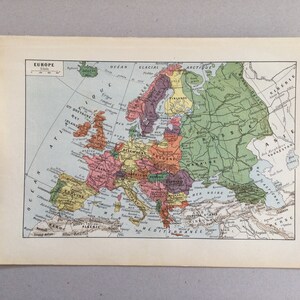 1922 Europe, map of the European continent, Small format Old map of Europe, Europe map, vintage old map print