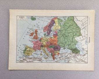 1922 Europa, Karte des europäischen Kontinents, Kleinformat Alte Karte von Europa, Europakarte, Vintage alte Karte drucken