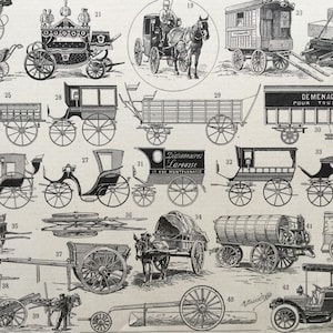 1907年 自動車 ヴィンテージカー 自動車、駅馬車 1845年、カート、大判 ラルース 古いイラスト 19世紀