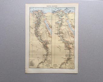Puede incluir: Un mapa de papel de estilo antiguo titulado EGYPTE ANCIENNE, que presenta dos paneles verticales lado a lado que representan la región del Nilo. El mapa utiliza una paleta de colores beige, azul claro y marrón, con etiquetas de texto negras.