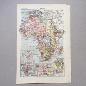 1912 Carte Afrique Planche originale Illustration ancienne Larousse Petit Format Vintage français Carte ancienne Afrique