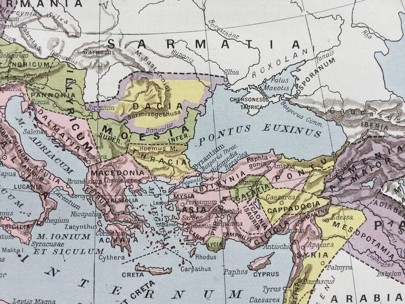Impero Romano del 1922, Province, stampa d'epoca, vecchia mappa, tavola originale Larousse immagine 7
