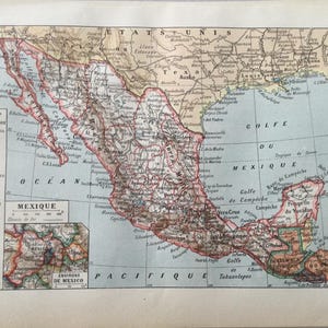 1912 Mexique, Ancienne carte du Mexique, Mexico map, mexico painting, Mexico art, carte ancienne vintage du Mexique, Petit format