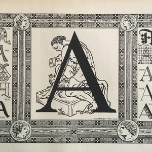 Letter A Alphabet Calliraphy Latin alphabet Letter Illustration vintage Antique France prints - Initial First Name