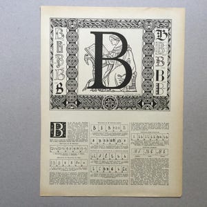 Impresión inicial vintage de la letra B. Impresión inicial del nombre B. Alfabeto de caligrafía latina. Letra B, 1922.