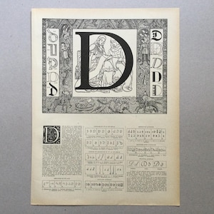 Letra inicial vintage D, letra inicial del nombre D, caligrafía latina, alfabeto D, 1922