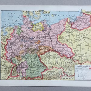 Deutschland, Alte Karte von Deutschland, Großformatiger Vintage-Druck, Original französischer Vintage-Teller