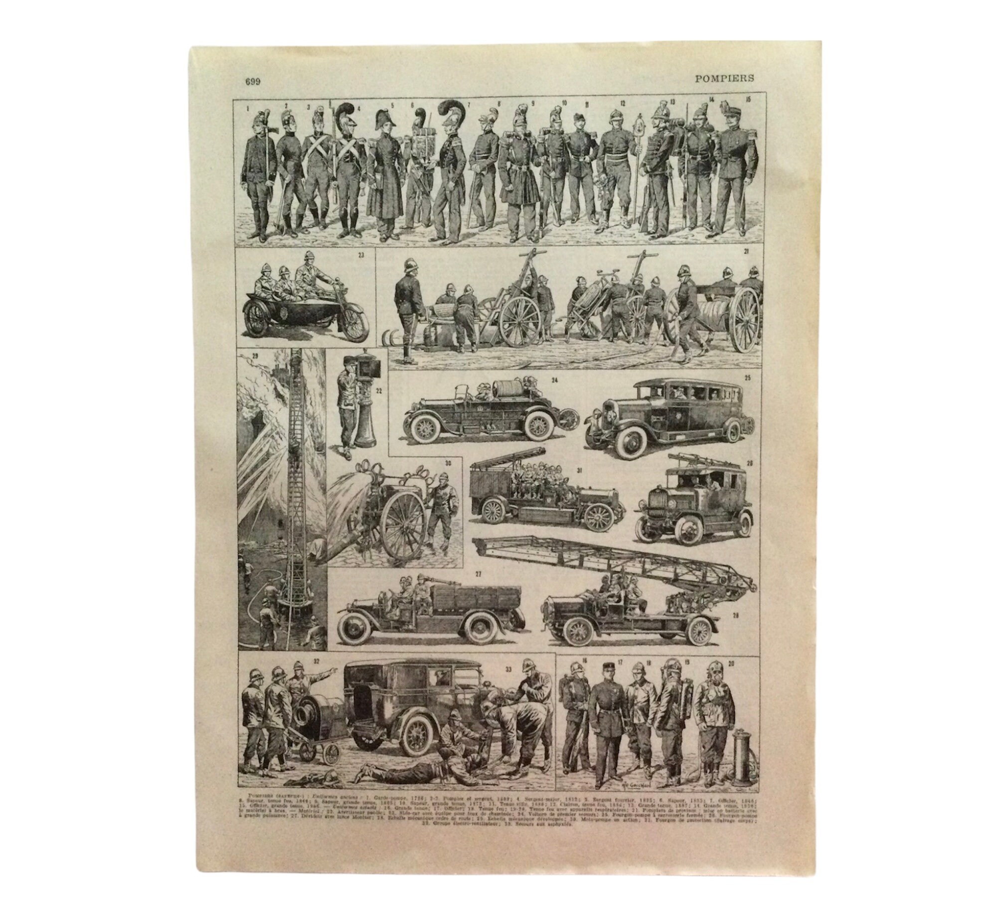1897 Pompiers Véhicules Camions de Pompier et Uniformes Grand Format Antique France Print- History P