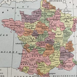 map of France, vintage print, The old military districts Provinces of France Original plate Larousse 1920