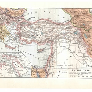 Turquie, Empire turc Map of turkey- affiche vintage- landkarte türkey - wall map of turkey - Carte ancienne