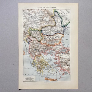 Balkans, Balkan Peninsula, the Balkans, old map, vintage map Original plate Old illustration 1912 Small format