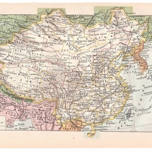 Chine, 1922 carte de Chine,Tibet, Mongolie, impression vintage carte de Chine, illustration ancienne, affiche vintage Chine