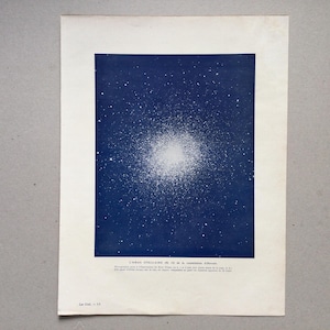 Star cluster, Hercules constellation, Stars, Sky, Astronomy prints, Old print, Original plate, Old illustration
