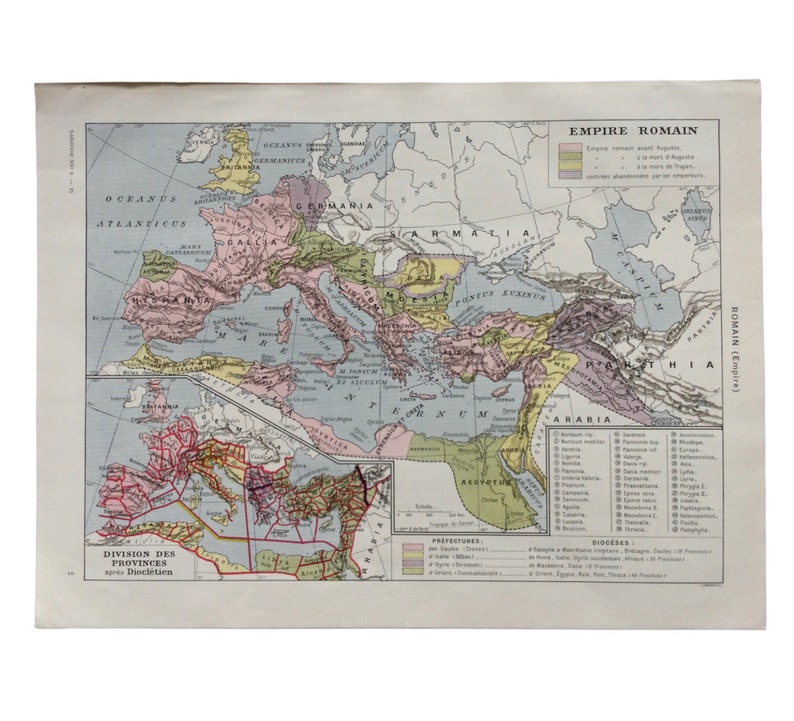Impero Romano del 1922, Province, stampa d'epoca, vecchia mappa, tavola originale Larousse immagine 2