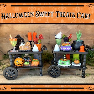 1:12 Scale Dollhouse / Miniature Halloween Sweet Treats Rolling Candy Cart