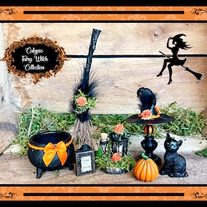 Calypso Fairy Witch Hat & Broom Ensemble - Enchanting Pieces for Your Dollhouse / Miniature Collection