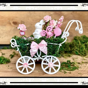 Miniature / Dollhouse Easter Spring Bunny Carriage in White
