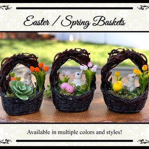 Miniature / Dollhouse Easter Spring Grapevine & Rattan Baskets