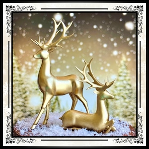 1:12 Scale Dollhouse / Miniature Christmas Winter Pair of Deer