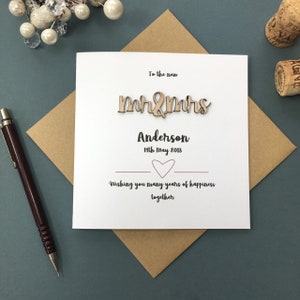 Cartão personalizado para o dia do casamento, Novo casal, Novo cartão para Sr. e Sra., Feito sob medida e adaptável.