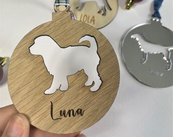 Personalised Wooden Dog Christmas Bauble.  Oak Pet Christmas Decoration.  Hound Tree Decoration.