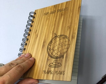 Personalised wooden note pad, Small bamboo note pad, Travel Plans book, Small lined note book.