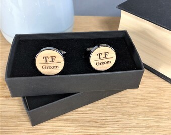 Personalised Oak and Metal Cuff Links, Wedding Day, Groom Gift, Best Man Cuff Links, Cuff Link with initials and Date.