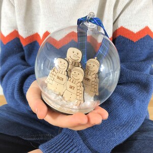 Personalised Glass Family Christmas Bauble, First Family Christmas Tree Ornament, Family Christmas Tree Decoration, Fun Snow family Bauble.