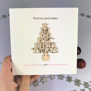 Tarjeta de Navidad personalizada, corte láser, árbol de Feliz Navidad hecho a medida.