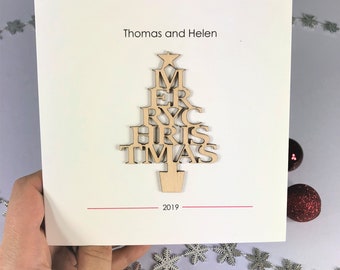 Personalised Christmas Card, laser cut, custom made Merry Christmas tree.