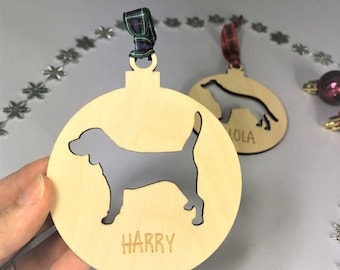 Personalised Dog Christmas Bauble. Christmas Tree Pet Decoration. Festive Beagle Bauble, Spaniel Decoration.