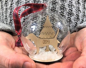 Personalised Dog Bauble, Dog Lover, Cat Glass and Wood Christmas Bauble, Laser Cut XMAS Pet Decoration, New Puppy Tree Decoration