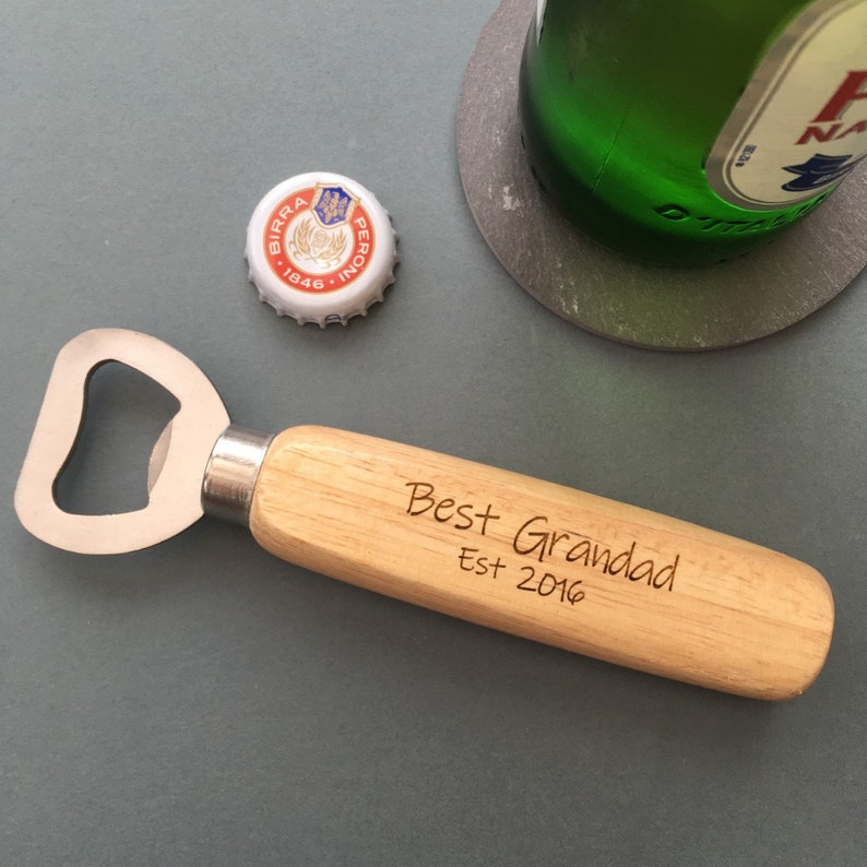 Personalised Bottle Opener, Wooden Handled Bottle Opener Gift, Gift for him, Present for Daddy, Stocking Filler, Christmas present, XMas. image 2