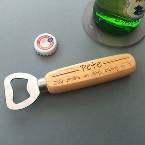 Personalised Bottle Opener, Laser Cut Wooden Handled Bottle Opener Gift, Gift for him, Stocking Filler, Christmas Present, XMas Gift.