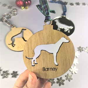 Personalised Real Wood Dog Christmas Bauble, Christmas Tree Pet Decoration,  New Puppy Festive Decoration.
