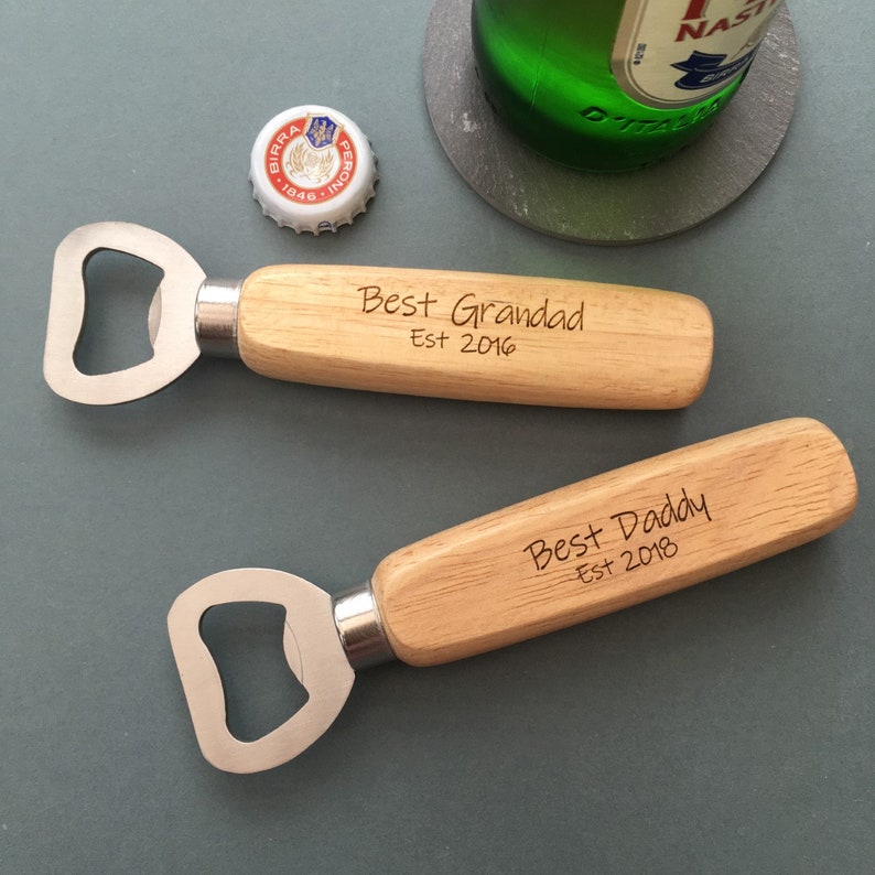 Personalised Bottle Opener, Wooden Handled Bottle Opener Gift, Gift for him, Present for Daddy, Stocking Filler, Christmas present, XMas. image 1