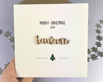 Personalised Christmas Card, Merry Christmas with card. Laser cut and custom made.
