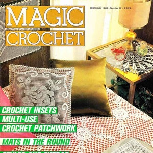Vintage crochet Pattern Magazine|Magic Crochet #52 February 1988|40   Patterns|Instant Download PDF