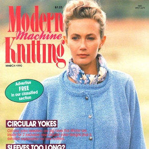 Vintage Knitting Machine Pattern Magazine|Modern Machine Knitting MAR. 1990|KnitMaster & Silver Reed Knitting Machines|Instant download PDF