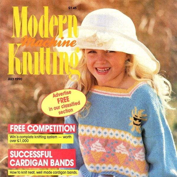 Vintage Knitting Machine Pattern Magazine|Modern Machine Knitting JULY 1990|KnitMaster & Silver Reed Knitting Machines|Instant Download PDF