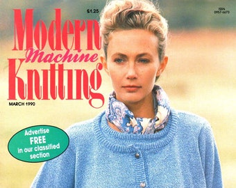 Vintage Knitting Machine Pattern Magazine|Modern Machine Knitting MAR. 1990|KnitMaster & Silver Reed Knitting Machines|Instant download PDF