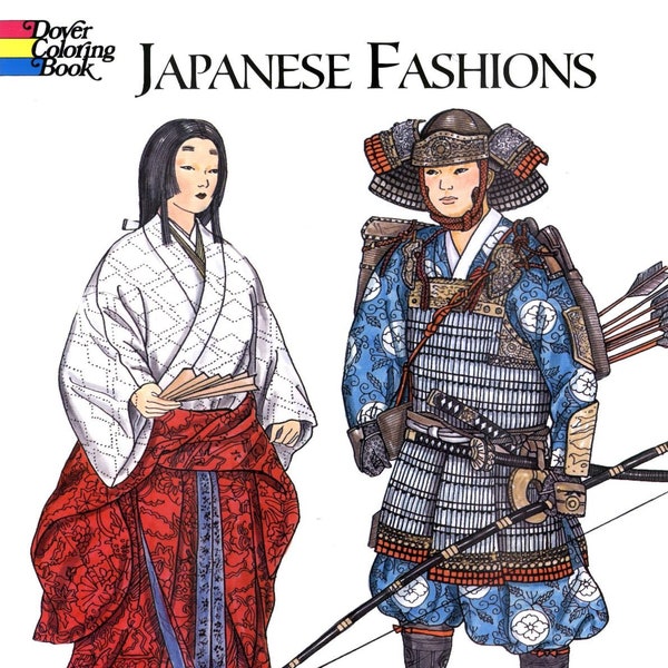 Vintage Coloring Book Japanese Fashions|Ming-Ju Sun|Dover Pictorial publication|44 black-and-white illustrations|Digital Download PDF