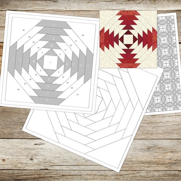 Foundation Paper Piecing (FPP) Templates|Pineapple Quilt Block Pattern|4 finished block sizes: 6,8,10,12"|Digital PDF|Instant Download