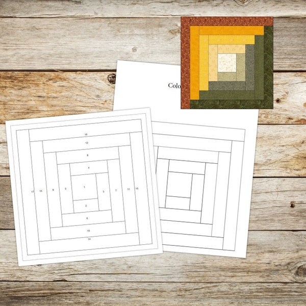 Foundation Paper Piecing (FPP) Templates|Log Cabin Quilt Block Pattern|4 finished block sizes: 6,8,10,12"|Digital PDF|Instant Download