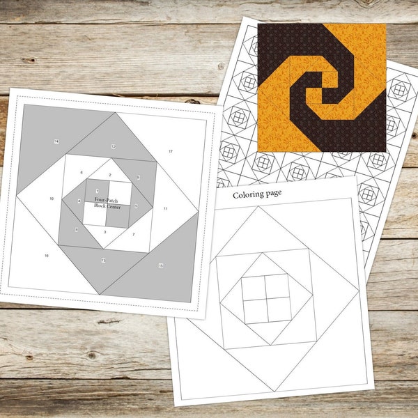 Foundation Paper Piecing (FPP) Templates|Snail's Trail Quilt Block Pattern|4 finished block sizes: 6,8,10,12"|Digital PDF|Instant Download