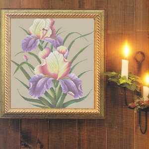 Patrón de punto de cruz de iris, punto de cruz de flores, punto de cruz de arte, naturaleza, gráfico de punto de aguja, PDF, descarga instantánea