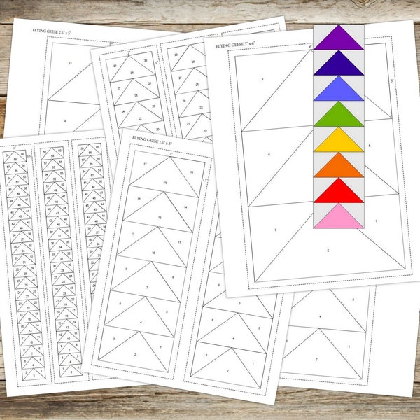 Foundation Paper Piecing (FPP) Vorlagen|Flying Geese Quilt Block Muster|7 Größen|Digital PDF|Sofortiger Download