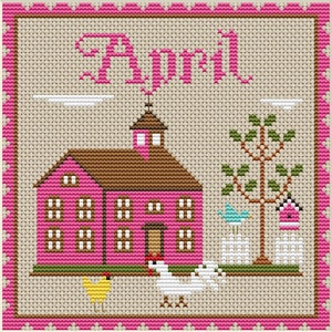 April Cross Stitch Pattern, April Monthly Sampler, Calendar cross stitch,PDF,Instant Download,House Sampler, Primitive cross stitch pattern,